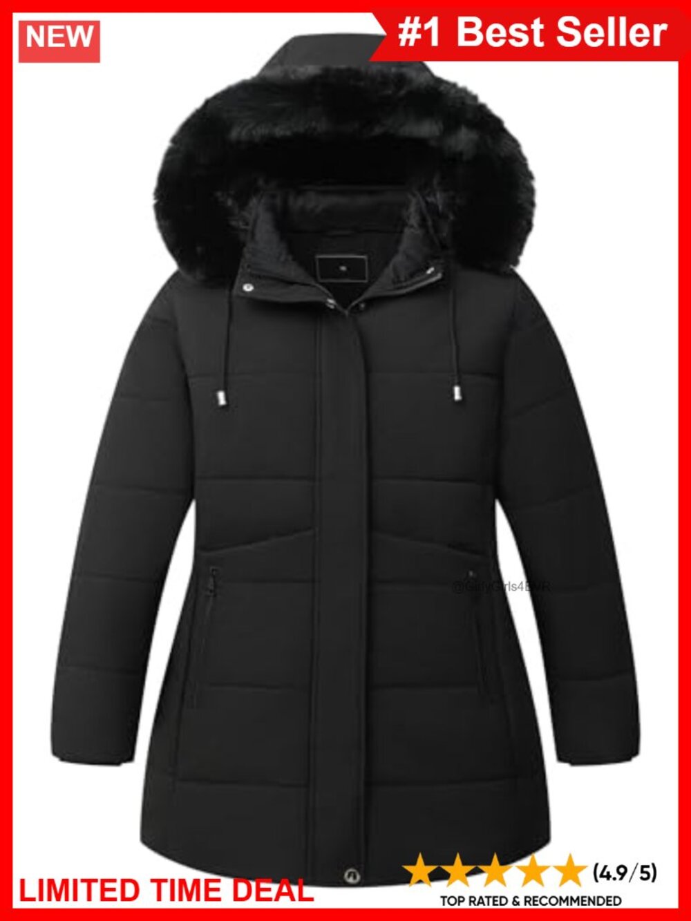 Plus Size Winter Parka Down Alternative Jacket Hooded Quilted Waterproof